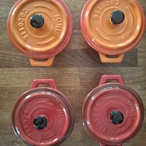 Pier 1 Orange and Red Mini Cocotte Set